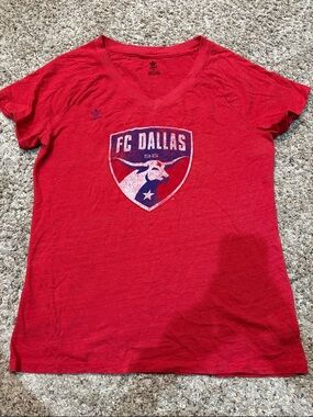 adidas Red MLS FC Dallas V-Neck Logo Tee